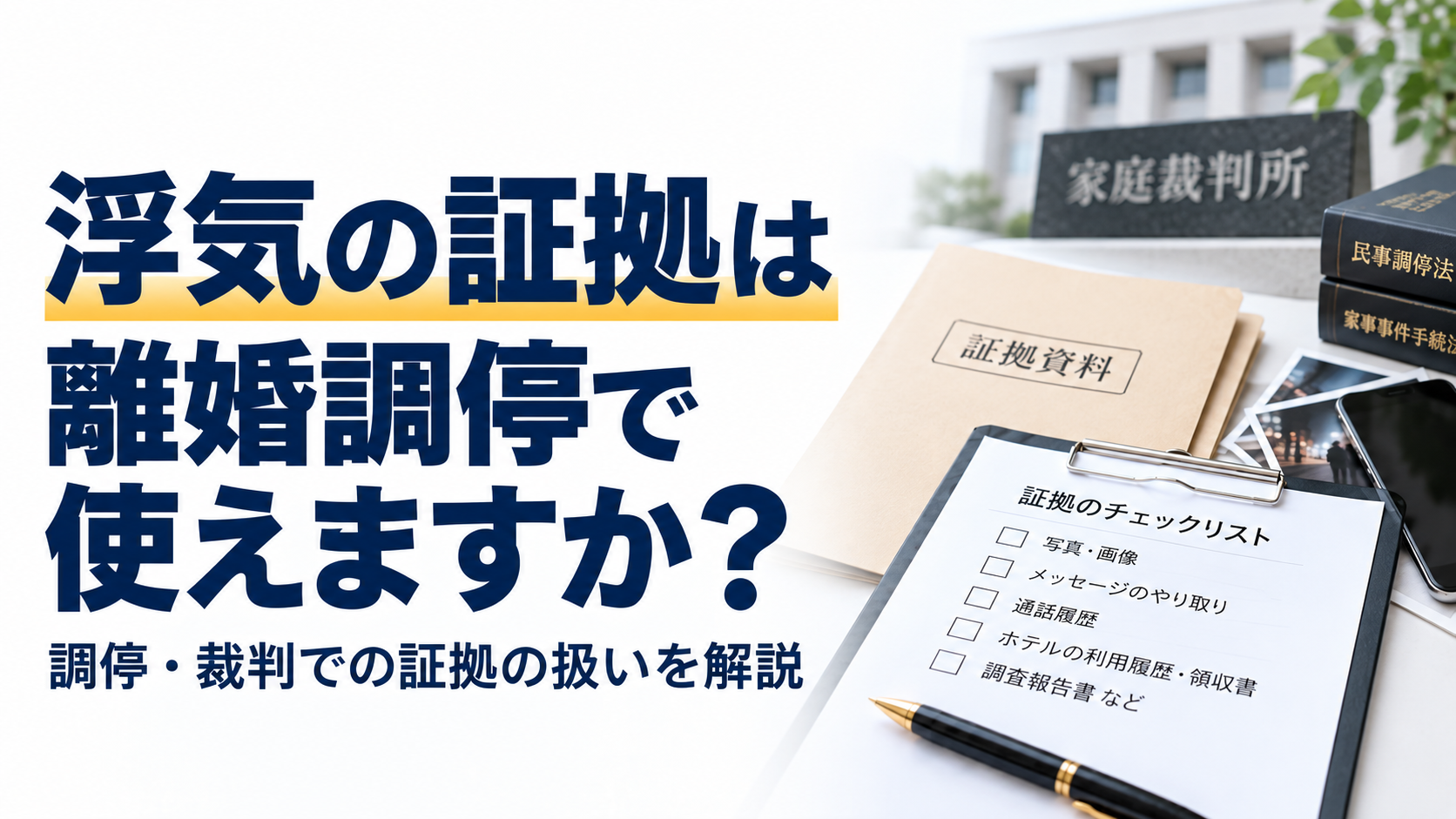 浮気の証拠を離婚調停で使う際の写真・メッセージ・調査報告書などの確認項目